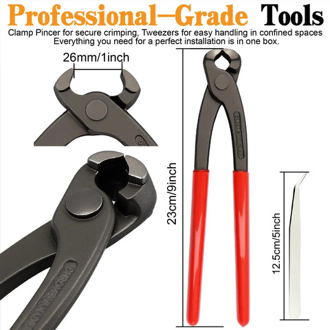 Clamp pincer and tweezers for 360 Piece Ear Hose Clamp Kit With Stepless 5.3 To 36.1mm Range, 304 Stainless Steel Cinch Rings