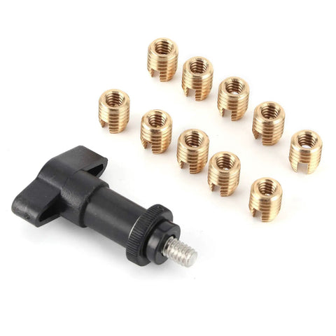 Brass Self Tapping Inserts With T Handle Installation Tool For Batwing Motorcycle Fairing Repair Kit 1996 To 2017 M10 Threads Secure Fasteners No Adhesive Needed, brass inserts and black tool