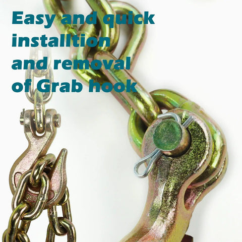 G70 Five Sixteenth Inch Ten Foot Transport Chain With Clevis Hooks showing easy grab hook installation