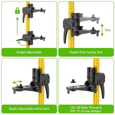 Height adjustable clamps on 12 Foot Telescoping Pole For Laser Level Mounts On The Job Site With Adjustable Height For Rotary And Line Lasers