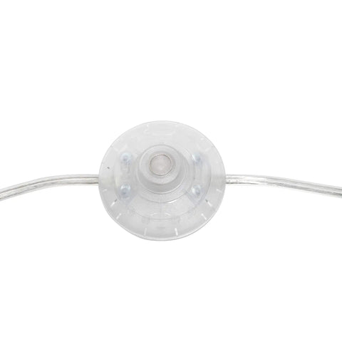 Top view of crystal lamp switch detail for Romantic Cascading Crystal Floor Lamp With Sheer Drum Shade In Chrome Finish, White