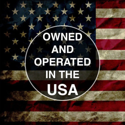 American flag background with text stating "Owned and Operated in the USA".