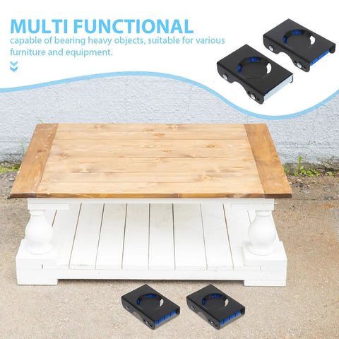 Heavy Duty Furniture Movers Set Includes 4 Heavy Duty Dollies for easy sliding of heavy objects under a wooden table.