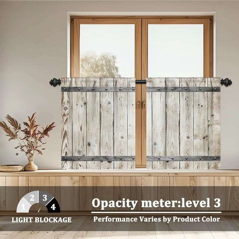 Rustic Barn Door Style Kitchen Curtains 2 Panels 26 By 36 Inch Linen Fabric cozy drape for farmhouse windows over sink rod pocket