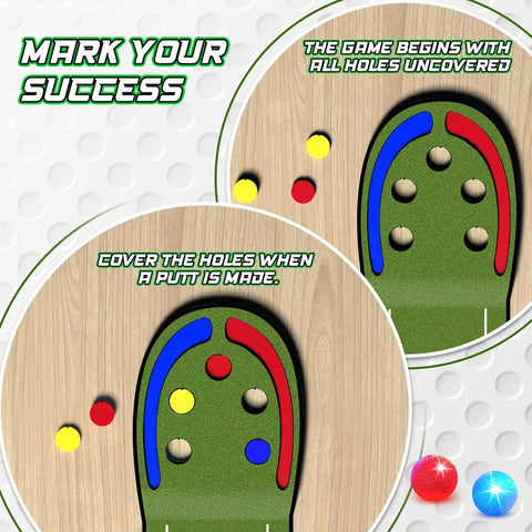 Kids Golf Putting Mat 7.8 Ft With LED Light Up Holes Glowing Balls Two Clubs Indoor Outdoor Toy Golf Game cardboard layout