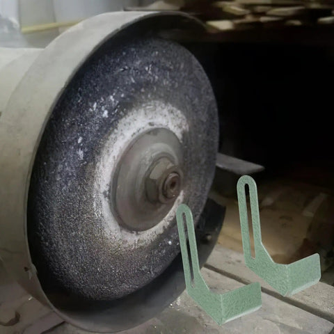 Heavy Duty Iron Grinding Wheel Holder Tool Rest For Bench Grinders Fits 150 Mm And 200 Mm Wheels mounted next to a grinding wheel.