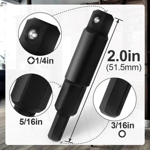 Hex Key Adapter For 3/16 To 5/16 Inch, Ratchet Wrench Hexagon Bit Kit, HVAC Valve Opener, Premium Alloy, size details
