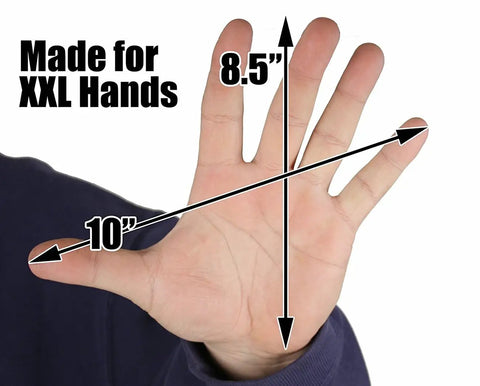 Hand dimensions illustrating size suitable for Heavy Duty 23 Point 6 Inch Rubber Sandblast Cabinet Gloves For Sandblasting.