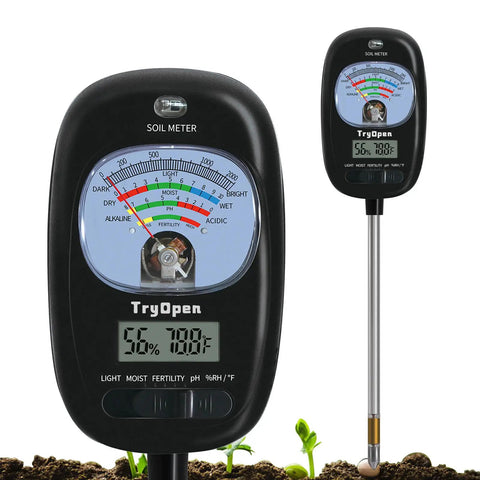 All In One Soil Test Kit With Moisture Meter, PH Meter, Sunlight Intensity Sensor, Fertility Status, And Temperature Readout close-up