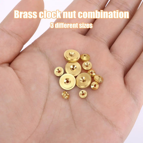 12 Piece Brass Clock Hand Nut Set With Three Sizes 5mm 6mm And 10mm for Grandfather Wall and Mantel Clocks in hand