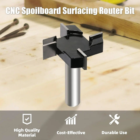 Spoilboard Surfacing Router Bit 1/2 Inch Shank 2 Inch Diameter 4-Wing YG6X Carbide Rabbet Slot Cutter on wood table