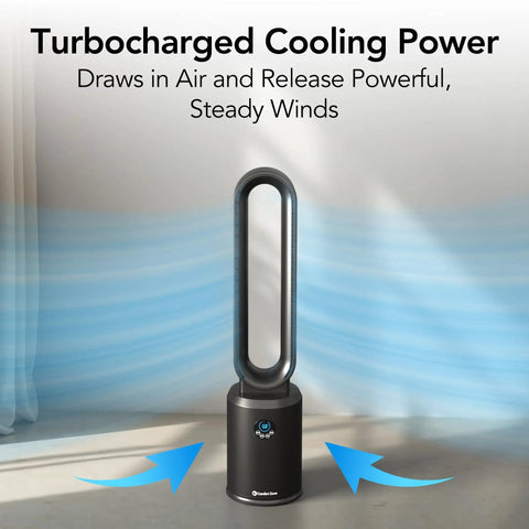 40 Inch Bladeless Tower Fan For Bedroom With Remote Control, Quiet Standing Fan That Keeps It Fresh, Turbocharged Cooling Power