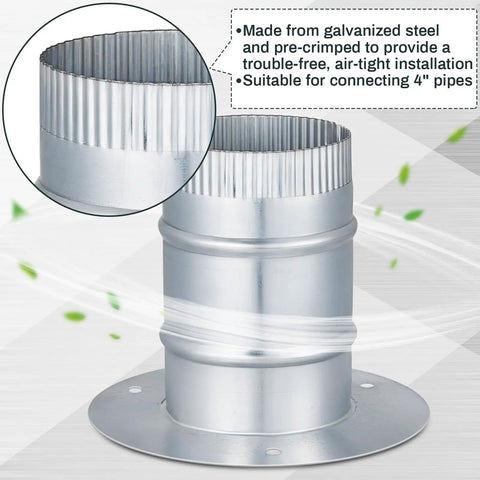 Real Sturdy 4 Inch Duct Connector Flange Galvanized Steel Pipe Collar suitable for connecting 4" pipes with pre-crimped design.