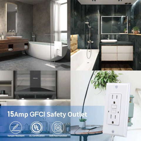GFCI Outlet With Tamper Resistant GFI Receptacle LED Indicator Self Test Ground Fault Interrupter in home environments.