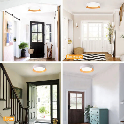 Dope 16.5 Inch Dimmable LED Flush Mount Ceiling Light Matte White With Gold Interior 3000K Warm White 30W in different rooms