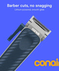Rechargeable Hair Clippers Kit With Color Coded Guide Combs 17 Pieces for barber quality cuts, cordless lithium battery, close view