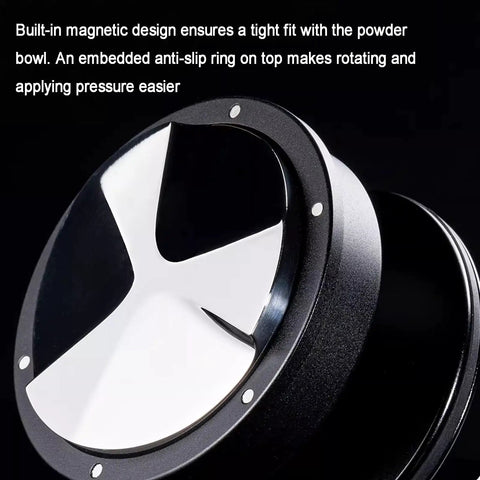 Close-up view of the magnetic espresso tool from the Straight Up Pro Grade 58Mm Espresso Accessories Kit for easy pressure application.