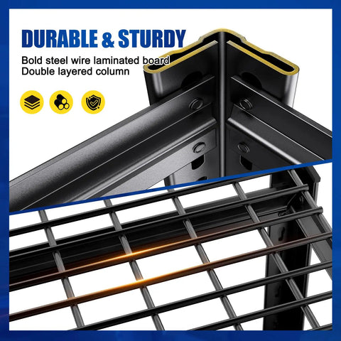 Beefy 5 Tier Garage Shelving Unit With Tool Free Adjustable Metal Shelves Holds 600 Lbs Per Tier, corner frame detail view