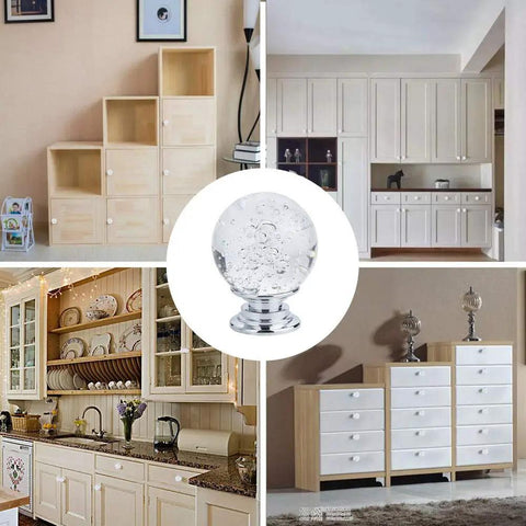 Kick Up Your Kitchen Vibe With Premium Transparent K9 Crystal Cabinet Knobs Set Of 10 Round Glass Bubbles For Drawers And Dressers sleek design on white cabinets.