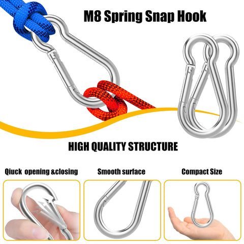 60-pack M8 galvanized steel spring snap hooks with carabiner clips for outdoor hammocks and swings