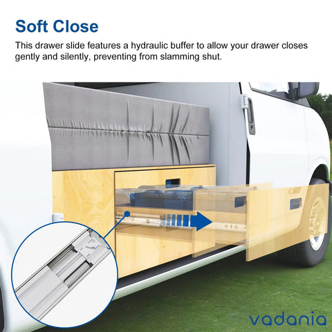 36 Inch Soft Close Heavy Duty Drawer Slides With Full Extension shown in van installation