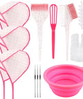DIY At Home Hair Highlight Kit With Bleach Cap Set 19 Tools includes caps, dye brush, bowl, cap with hooks, gloves, capes.
