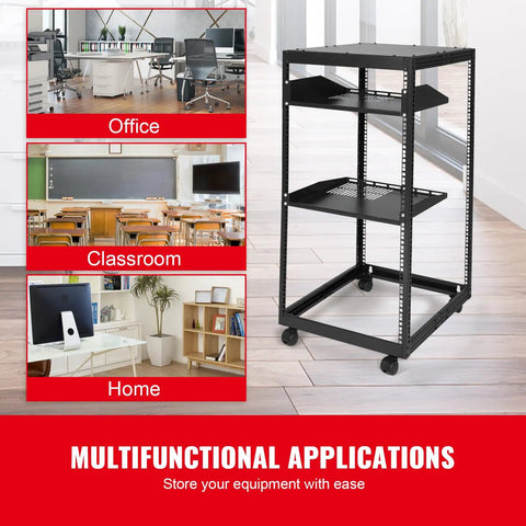 Heavy Duty 20U Server Cabinet With Smooth Rolling Casters And Adjustable Depth Rock Solid Network Equipment Rack For Wall Or Floor AV Gear Setups Built Like A Tank Carbon Steel in office, classroom, and home settings.
