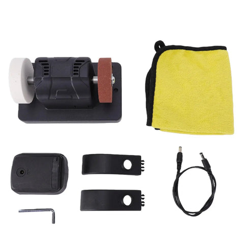 Banapoy 3 Inch Mini Bench Grinder With Adjustable Speed And Dual Grinding Wheels For Sharpening Knives Drills And Rust Removal Cordless Power Tool Compatible With 48-11 Battery Series with accessories.