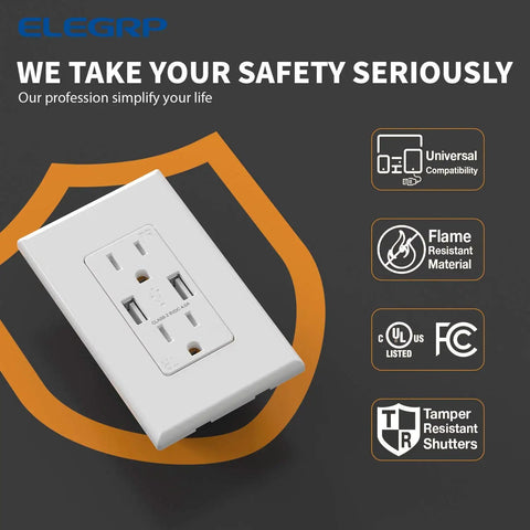 Dual USB Wall Outlet With 4.0 A USB Charging 2.0 A Per Port 15 Amp Duplex Tamper Resistant Receptacle Power Up Your Devices
