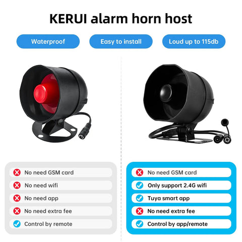 Heavy Duty Wifi Siren Host For Smart Home Security Rock Solid Knockout Protection Expanding Up To Fifty Sensors Without Hassle, black alarm horn, 115 dB, waterproof, easy installation