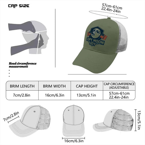 Full Moon USA Flag Statement Hat For Men Trucker Cap Army Green size and dimensions with breathable mesh back view