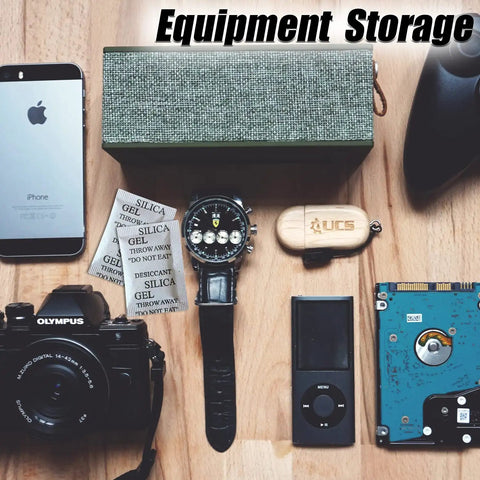 Heavy Duty Silica Gel Packets Serve Killer Moisture Extraction While Keeping Your Essentials Totally Bone Dry Across Humid Regions A Massive Lifesaver That Kills Damp Bag Issues With Minimal Fuss Perfect For Wardrobe Storage Camera Gear with camera, phone, and storage box.