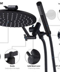 Beefy All Metal Dual Shower Head System With 8 Inch Rainfall Shower Head, Handy Handheld Wand, Smooth 3-Way Diverter in Matte Black