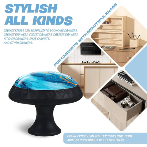 Straight Up Fresh Turquoise Marble Print Crystal Cabinet Knobs And Mushroom Drawer Pulls For Dressers Kitchen Bathrooms Clean Vibe Game Changer Home Decor With Screws One Pack, showcasing mushroom style knob with turquoise marble design.