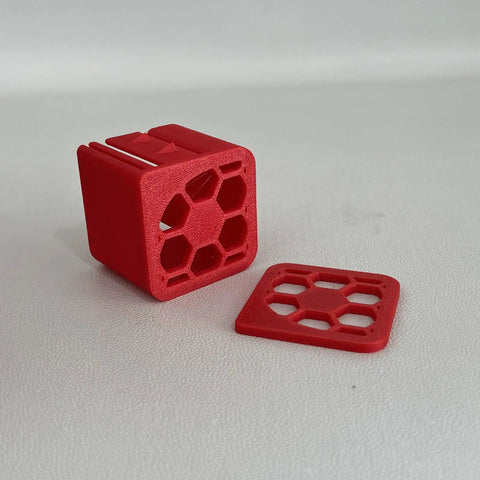 Pro Grade Label Dispenser Storage Box For Desk Organization, red plastic, compact square label holder with removable lid
