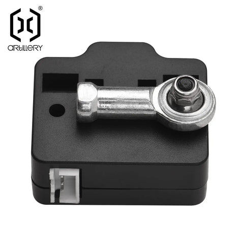 Top Shelf Filament Runout Sensor Kills Empty Spool Panic And Stops Jagged Prints Dead In Their Tracks For Smooth Sailing On Every Standard 3D Printer Premium Reliable Upgrade Part, close-up view of black sensor with metal connector.