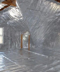 No Sweat Summer Cooling Radiant Barrier Insulation Roll Double Sided Perforated Aluminum Foil Heat Shield For Attics installed in a reflective attic.