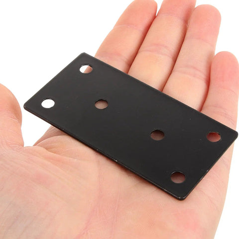 Heavy Duty Stainless Steel Straight Brace Brackets Two Pack Flat Furniture Support Plates in hand.