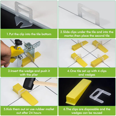 Instructional process for using 1/8 Inch Tile Leveling Clips Kit 1000pcs Leveler Spacers for DIYers and Pros Tile Installers Easy To Disassemble Holds Wall and Floor Ceramic Tile and Stone Tight White.