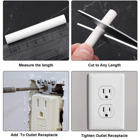 64 Piece Electrical Outlet Spacers And Box Extender Kit With Sixteen Three Inch Switch Spacers And Forty Eight Long One And One Half Inch Six By Thirty Two Flat Head Screws White For Quick Easy Fixes Of Wonky Or Sunken Outlets showing installation steps