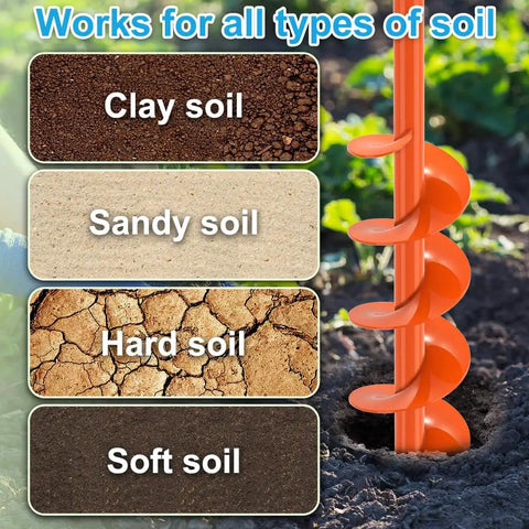 Heavy Duty Workhorse 4 By 32 Inch Auger Drill Bit For Planting And Post Holes Steel Garden Auger With Anti Rust Orange Coating in soil