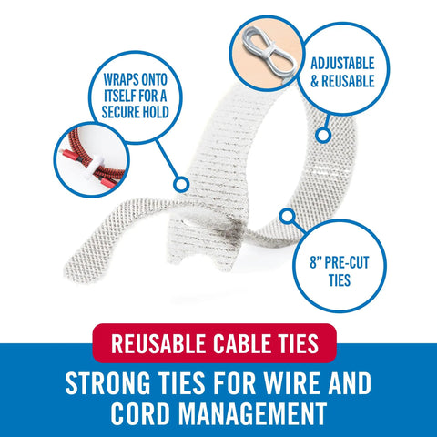 These Super Tough Heavy Duty Reusable Hook Loop Cable Ties Make Organizing Wires A Breeze And Beat Zip Ties Every Time, 8 inch pre-cut ties.