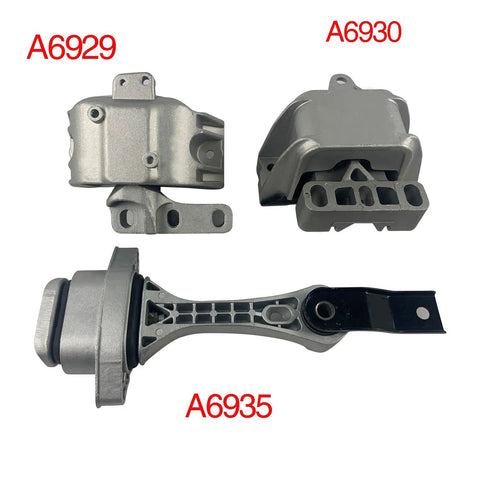 Upgrade Your Daily Driver With This Heavy Duty 3 Piece Engine And Transmission Mount Set Perfect Drop In Fitment For 1999 To 2006 Volkswagen Beetle Golf And Jetta 1 8 Liter 2 0 Liter Models Eliminates Nasty Vibes showing three engine and transmission mounts labeled A6929, A6930, A6935.
