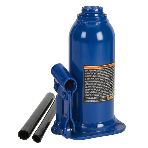 Badass 12 Ton Hydraulic Bottle Jack With High Grade Steel Welded Base For No Sweat Shop Grind Daily Auto Repair And Farm Hauling 15.94 To 18 Inch Lift Height Built Legit with two extension pipes.