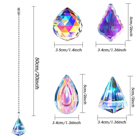 Crystal Rainbow Ceiling Fan Pull Chain Set 20 Inch Extensions With Ball Connectors 4 Pack Decorative Ornaments For Fans