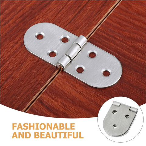 Beefy Stainless Steel Folding Table Hinges 2 Pack Heavy Duty Rust Resistant Easy Install Flat Hinge mounted on wooden surface.