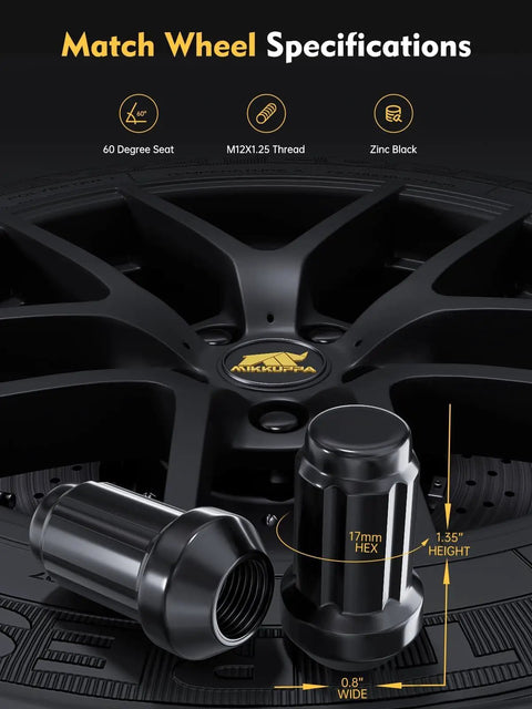 24 Piece M12x1.25 Closed End Lug Nuts Set In Black For Nissan Titan Xterra Frontier Pickup And Infiniti QX4 on a wheel