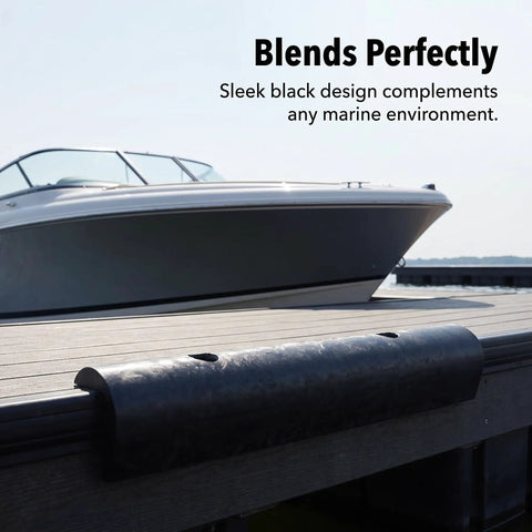 Semi Circular Rubber Dock Guard For Outer Wheel And Port Docks Extruded Rub Rail on dock with boat in background