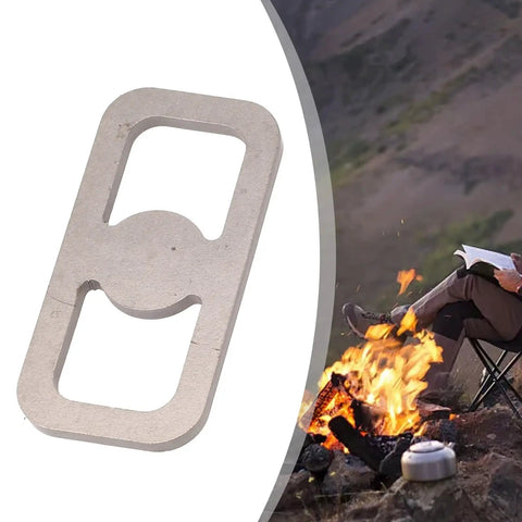 High Carbon Steel Fire Starter Striker next to campfire scene, durable survival gear for outdoor kits, 8x4x0.5 cm, portable with keychain