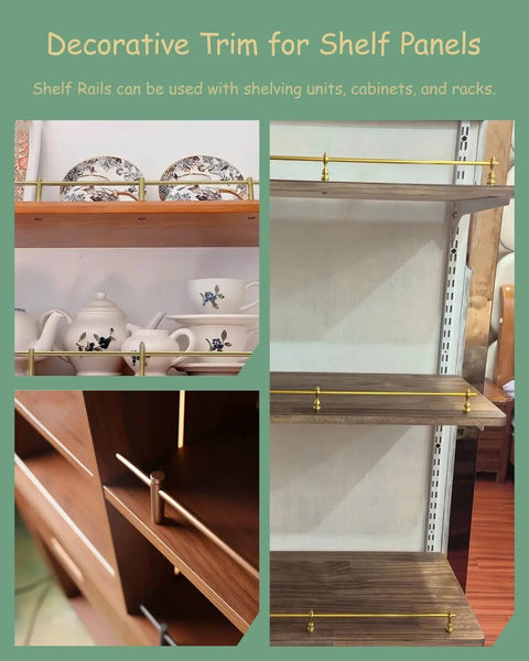 Heavy Duty Brass Shelf Rails 2 Pack With Tipping Spindles For Bookcase Shelves 74 Inch Long, decorative shelf view